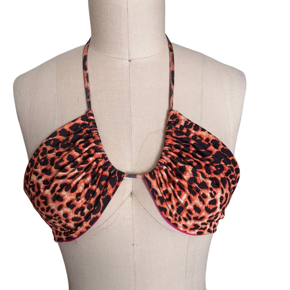 Unbranded Bikini Top Womens OS Orange Leopard Excellent Wrap Halter Swimwear